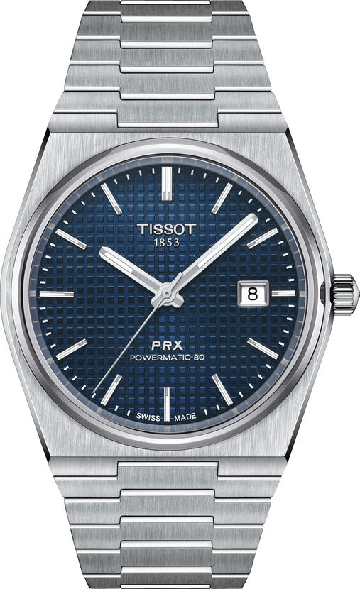 Mens Steel Tissot Blue PRX Powermatic 80 Watch on Bracelet