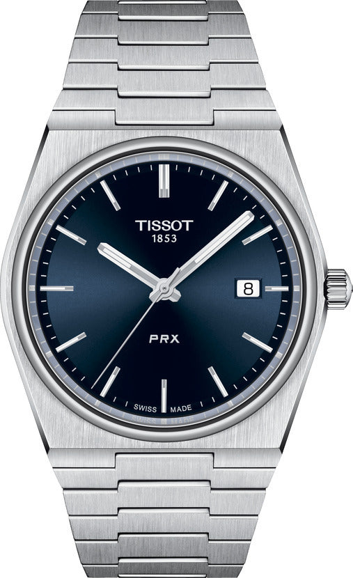 Mens Steel Tissot Blue PRX Watch on Bracelet