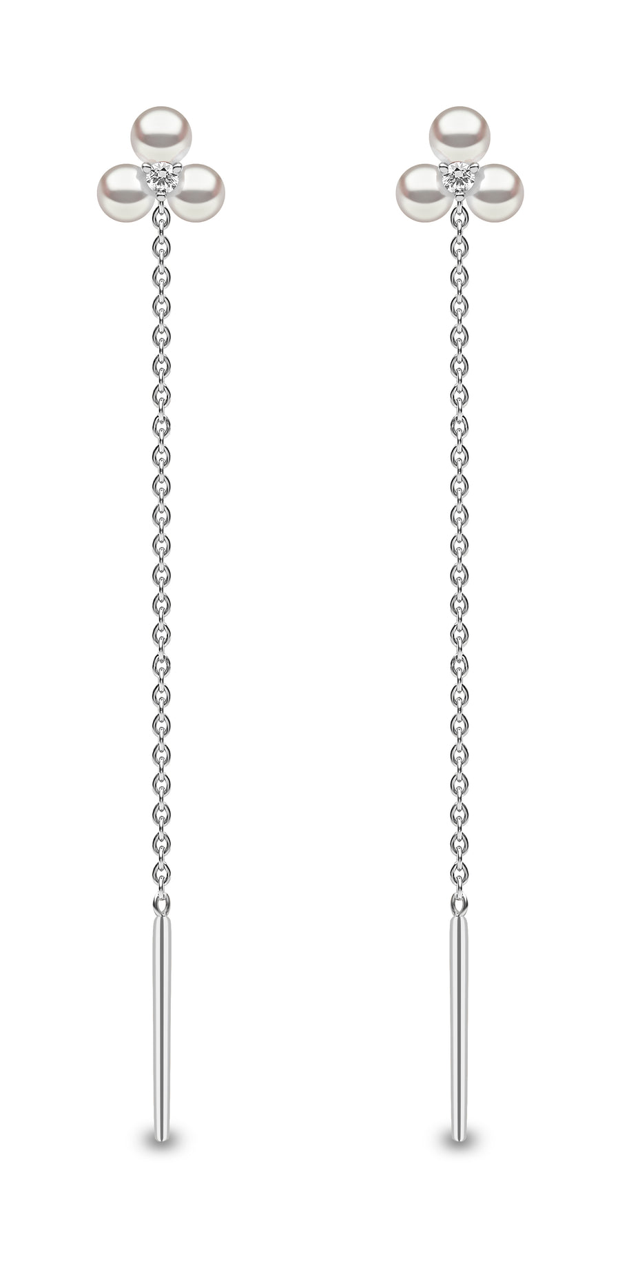 18ct White Gold Pull Through Pearl & Diamond Drop Earrings