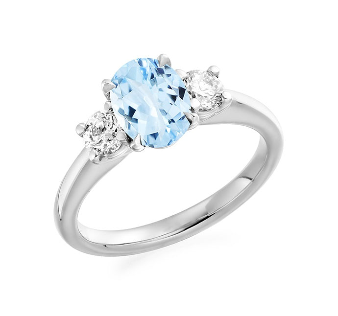 Platinum Aquamarine &amp; Diamond 3 Stone Ring