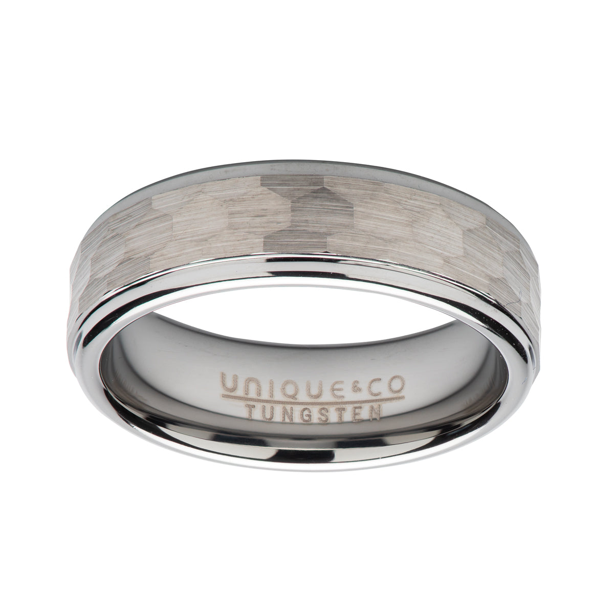 Mens Unique &amp; Co Tungsten Carbide Hammered Ring