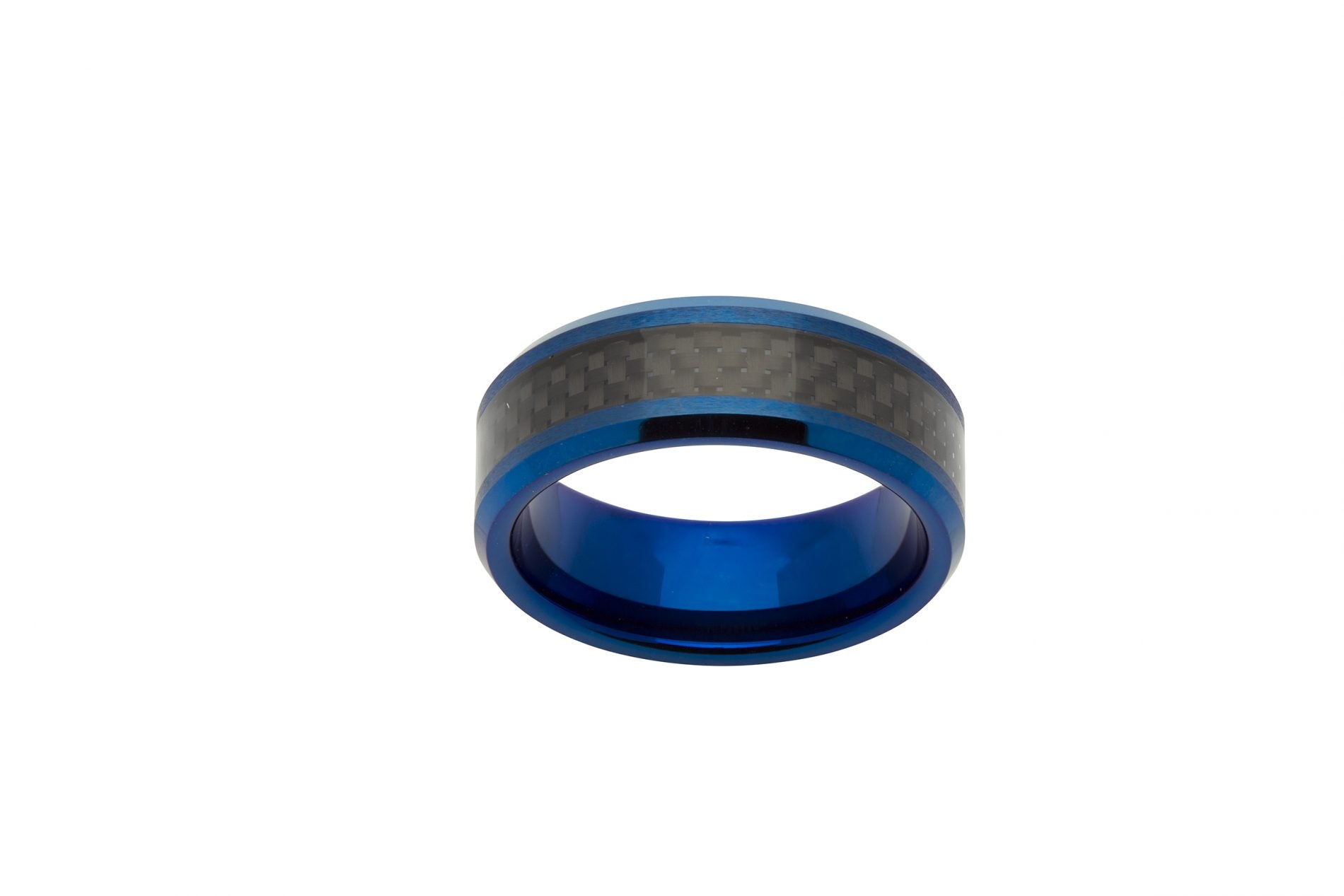 Mens Unique &amp; Co Blue Tungsten Carbide Ring