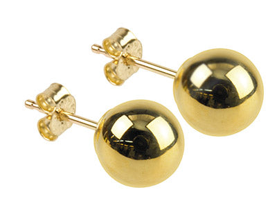 9ct Yellow Gold 6mm Plain Ball Stud Earrings