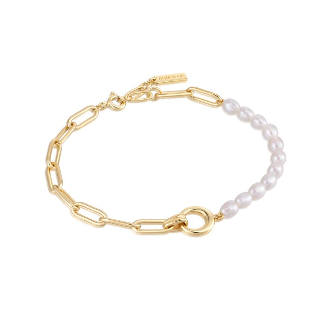 Gold Vermeil Ania Haie Pearl Chunky Link Chain Bracelet