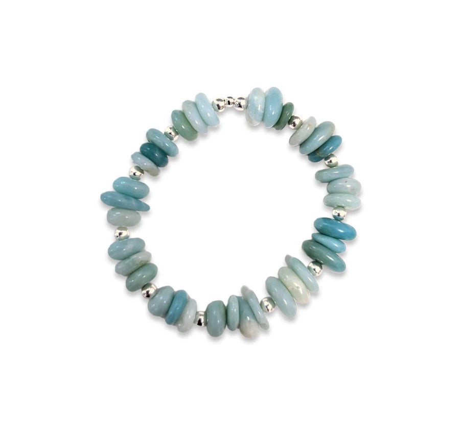 Sterling Silver &amp; Amazonite Dollie Jewellery Pebble Stacking Bracelet