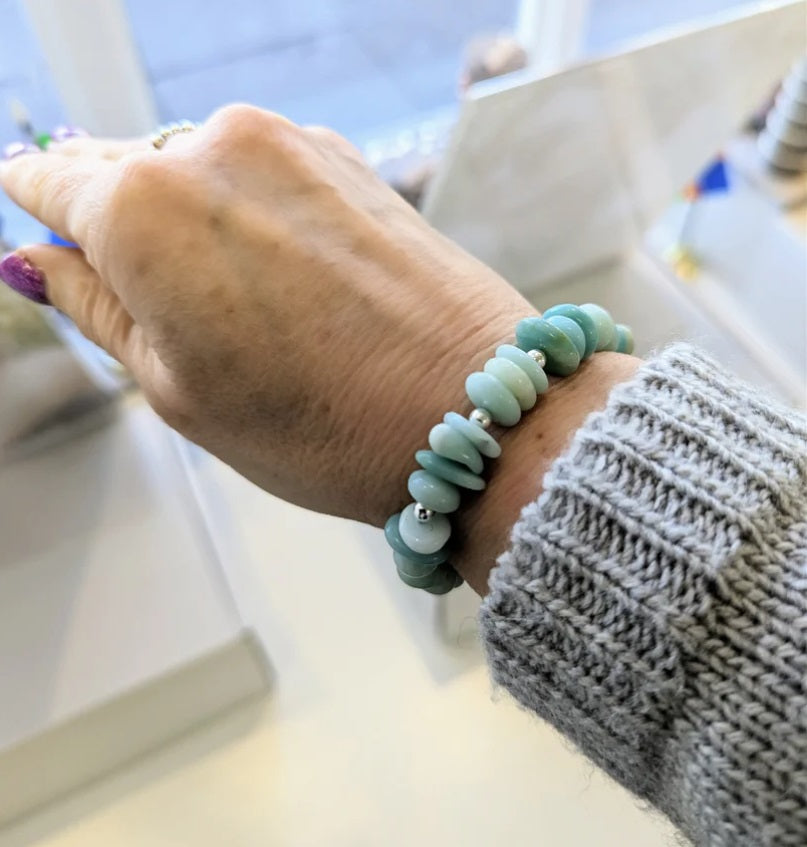 Sterling Silver &amp; Amazonite Dollie Jewellery Pebble Stacking Bracelet