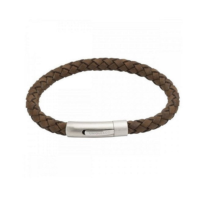 Mens Unique &amp; Co Dark Brown Leather Bracelet