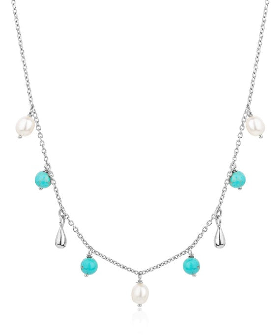 Claudia Bradby Turquoise And Pearl Silver Fringe Choker