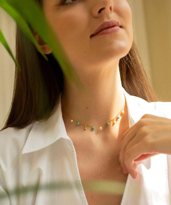 Claudia Bradby Turquoise And Pearl Silver Fringe Choker