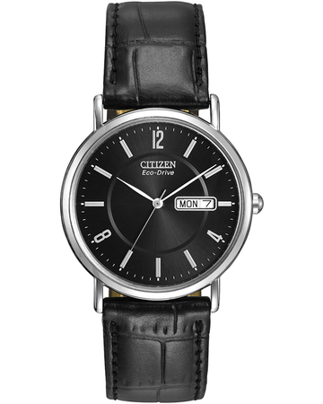 Mens Steel Day & Date Citizen Eco Drive Watch on Leather Strap