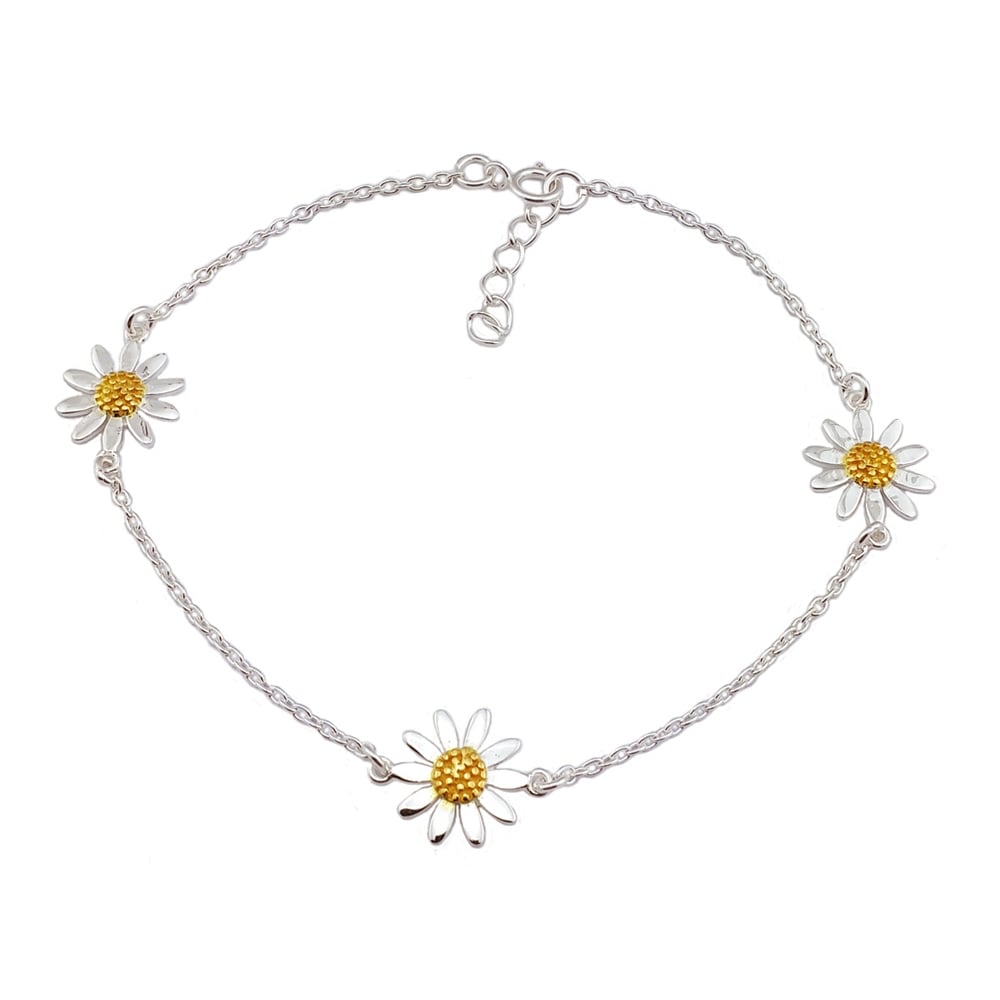 Sterling Silver 3 Daisy Link Bracelet