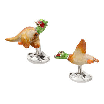 Deakin &amp; Francis Silver and Enamel Pheasant and Duck Cufflinks
