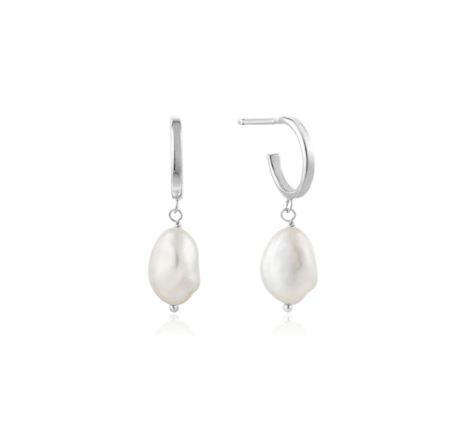 Sterling Silver Ania Haie Pearl Mini Hoop Earrings