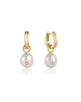 Gold Vermeil Ania Haie Pearl Drop Sparkle Huggie Hoop Earrings