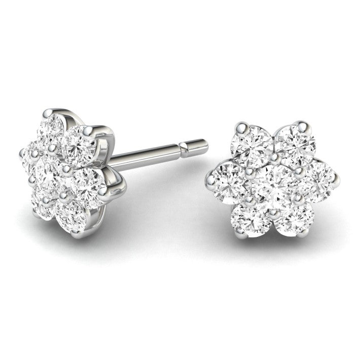 9ct White Gold 0.25ct Diamond Daisy Cluster Stud Earrings