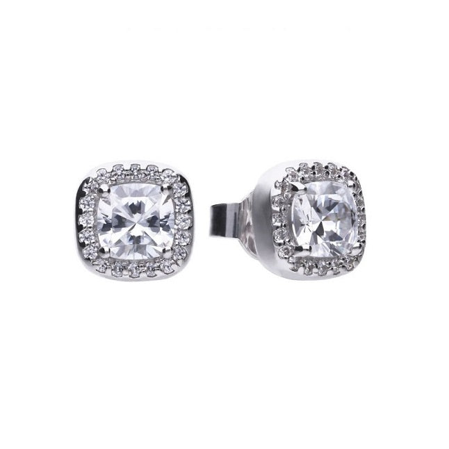 Sterling Silver Diamonfire Square Cluster Stud Earrings