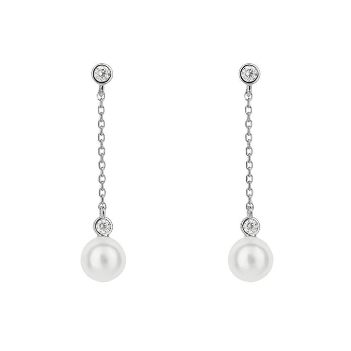 Diamonfire Shell Pearl Chain Drop Earrings