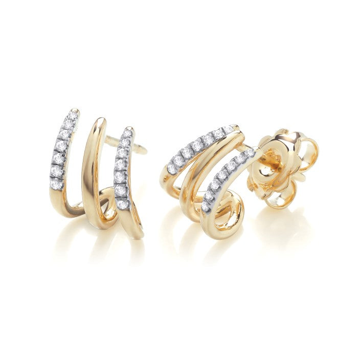 9ct Yellow Gold Triple Diamond Earrings