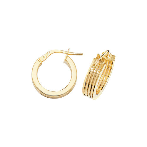 9ct Yellow Gold Small Ribbed Hoop Earrings