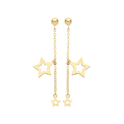 9ct Yellow Gold Double Star Drop Earrings