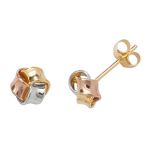 9ct 3 Colour Knot Stud Earrings