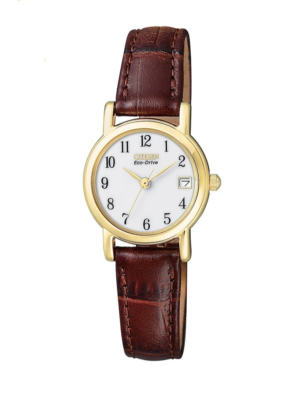 Ladies Gold Tone Citizen Eco Drive Watch on Leather Strap