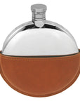 5.5oz Round Pewter Hip Flask with Leather Pouch