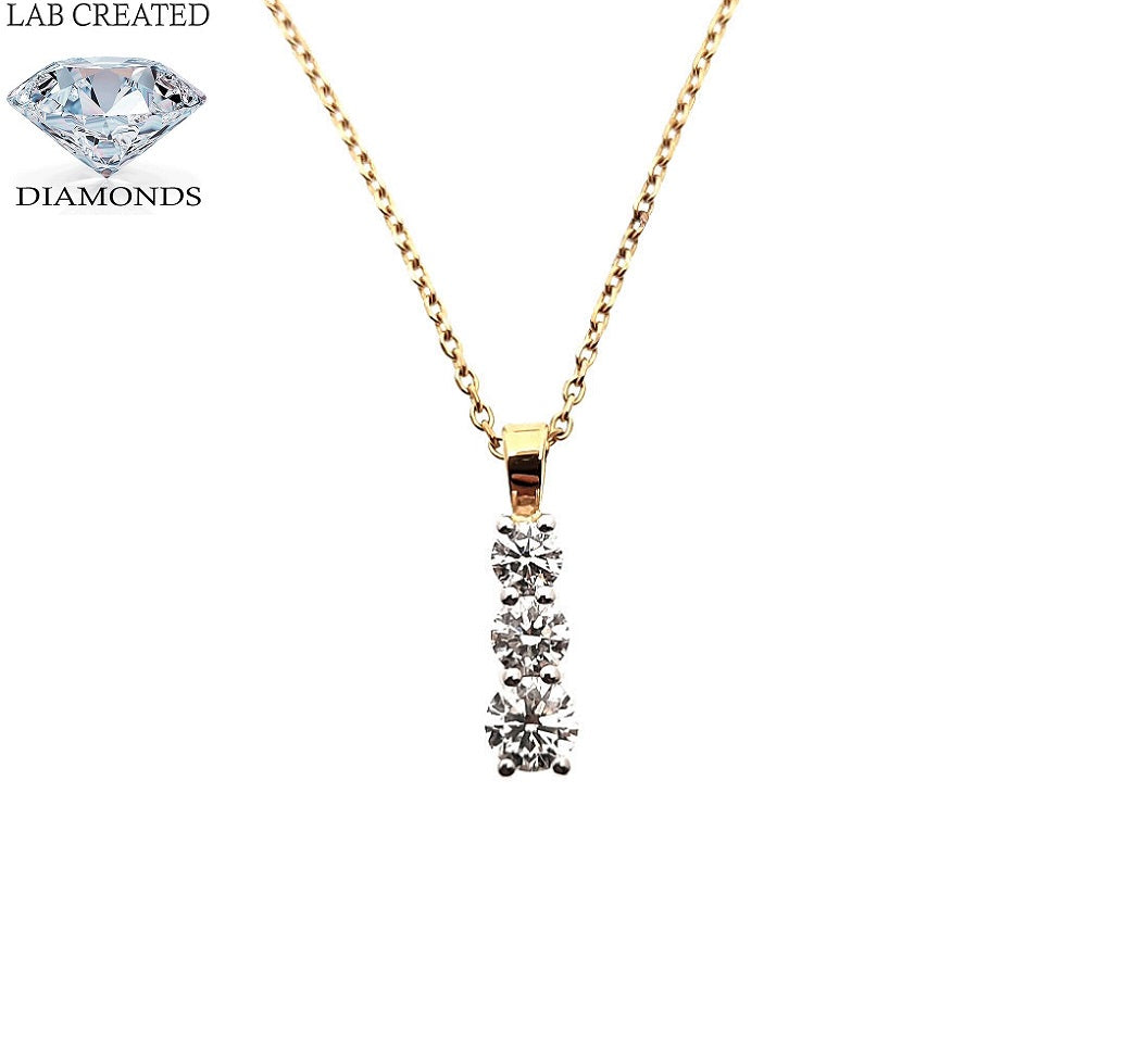 18ct Yellow Gold 1.00ct Lab Grown 3 Stone Diamond Necklace