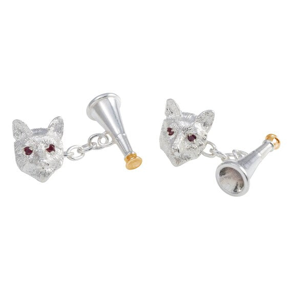Sterling Silver Fox and Horn Chain Link Cufflinks