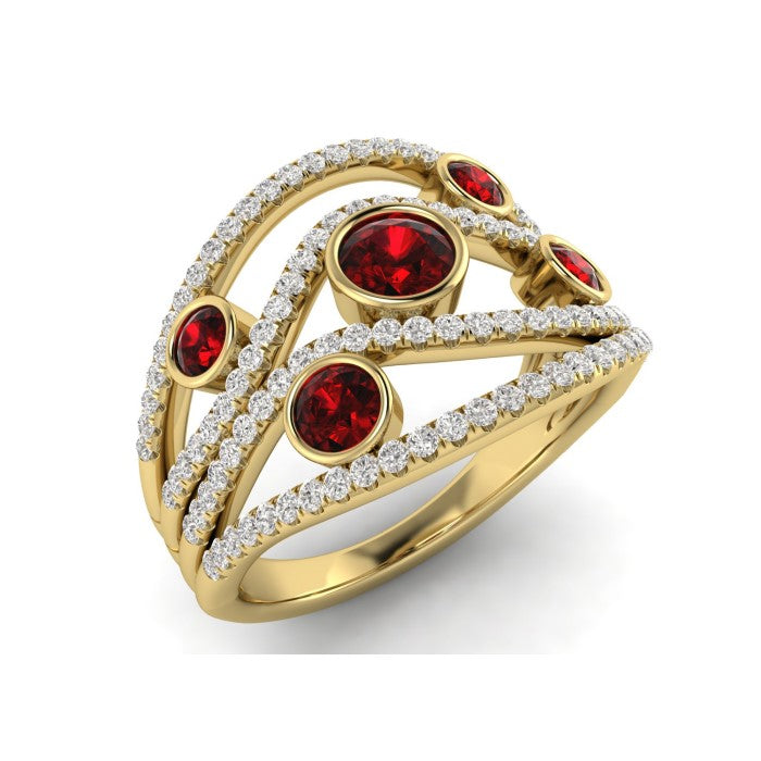 18ct Yellow Gold Ruby &amp; Diamond Cluster Ring