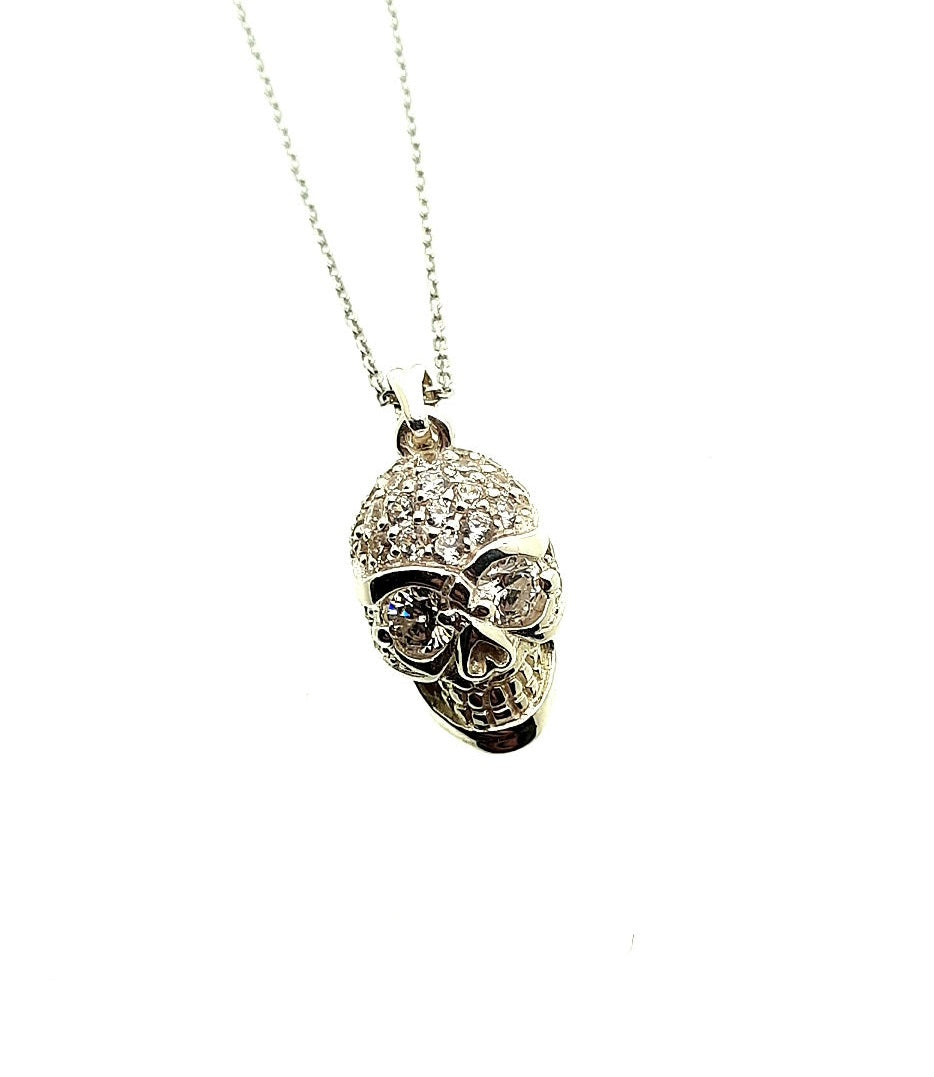 Sterling Silver Multi Stone Skull Necklace