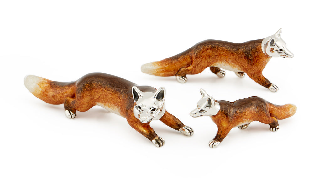 Set of 3 Silver and Enamel Foxes