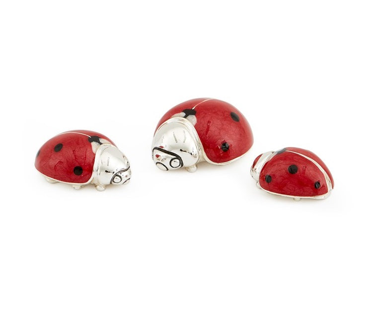 Set of 3 Silver and Enamel Ladybirds